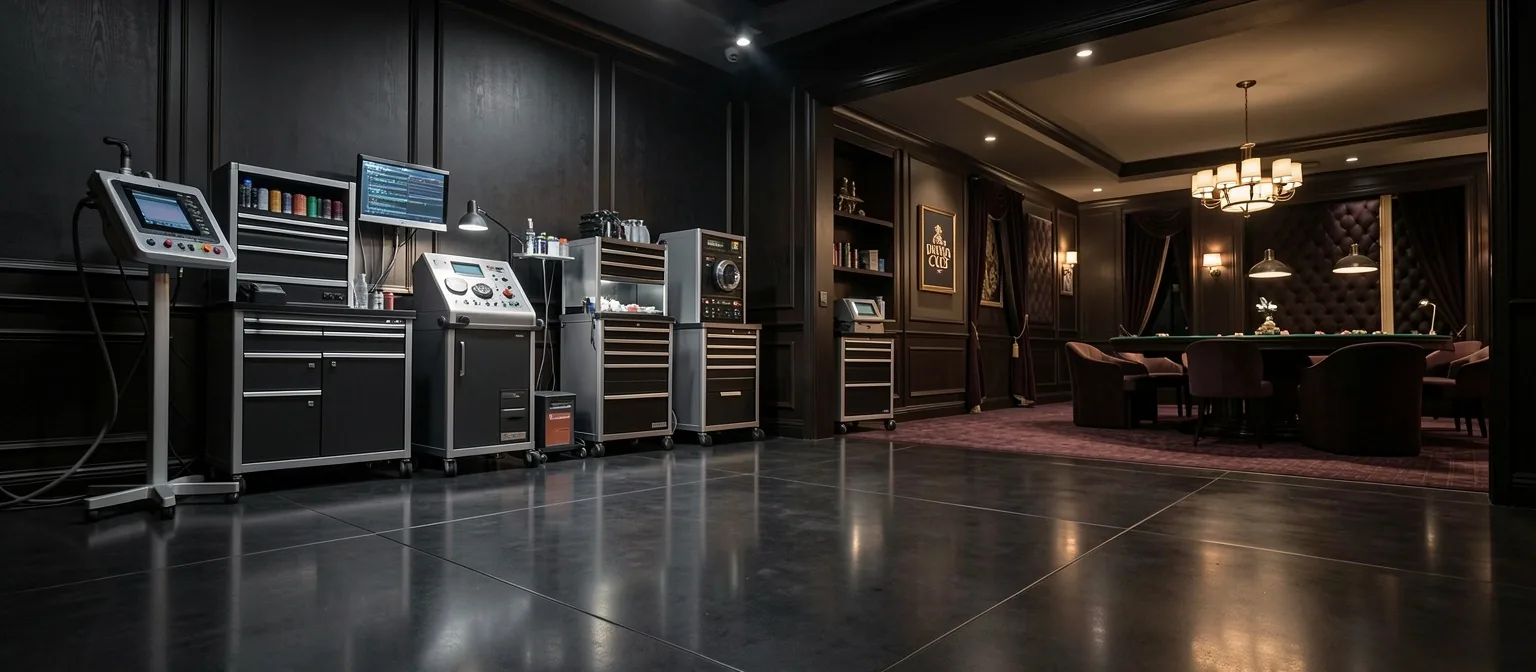 Atmosphère sobre et rigoureuse du club et de l'atelier Mavenoora