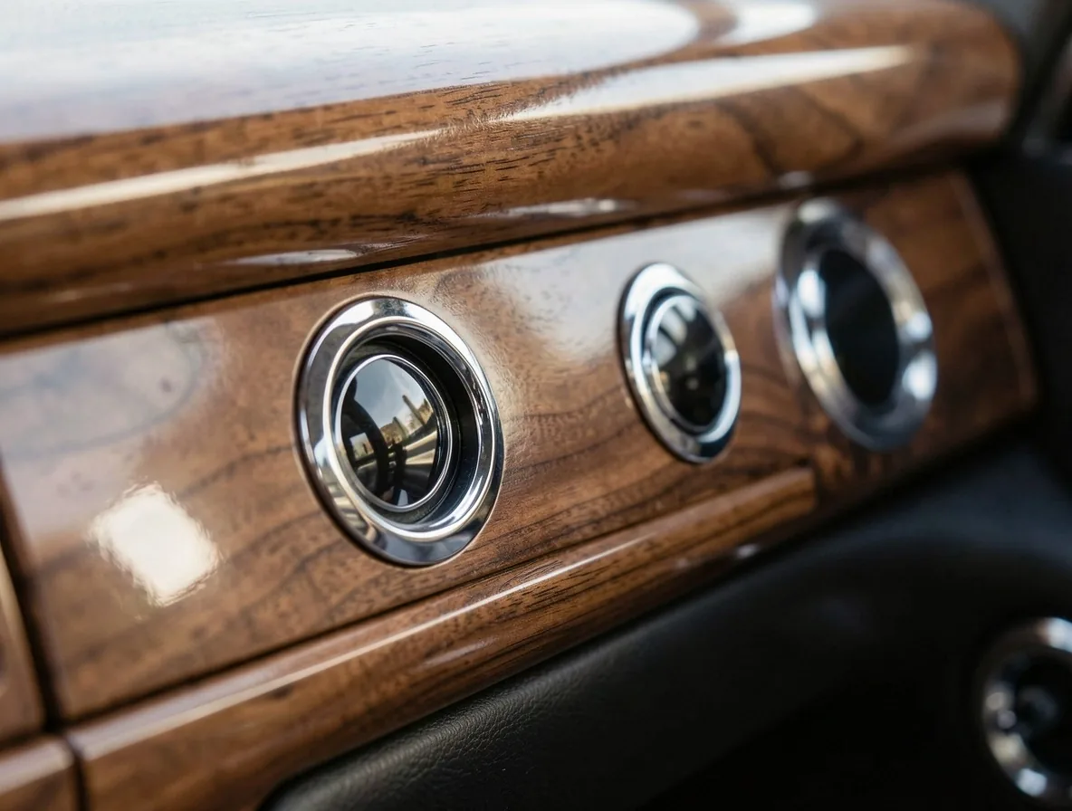 Commandes et boutons en aluminium usiné d'un cockpit de prestige parfaitement nettoyés