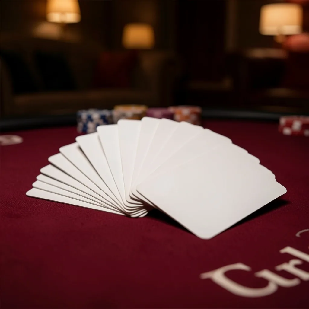 Jetons de poker en céramique disposés sur feutre bordeaux