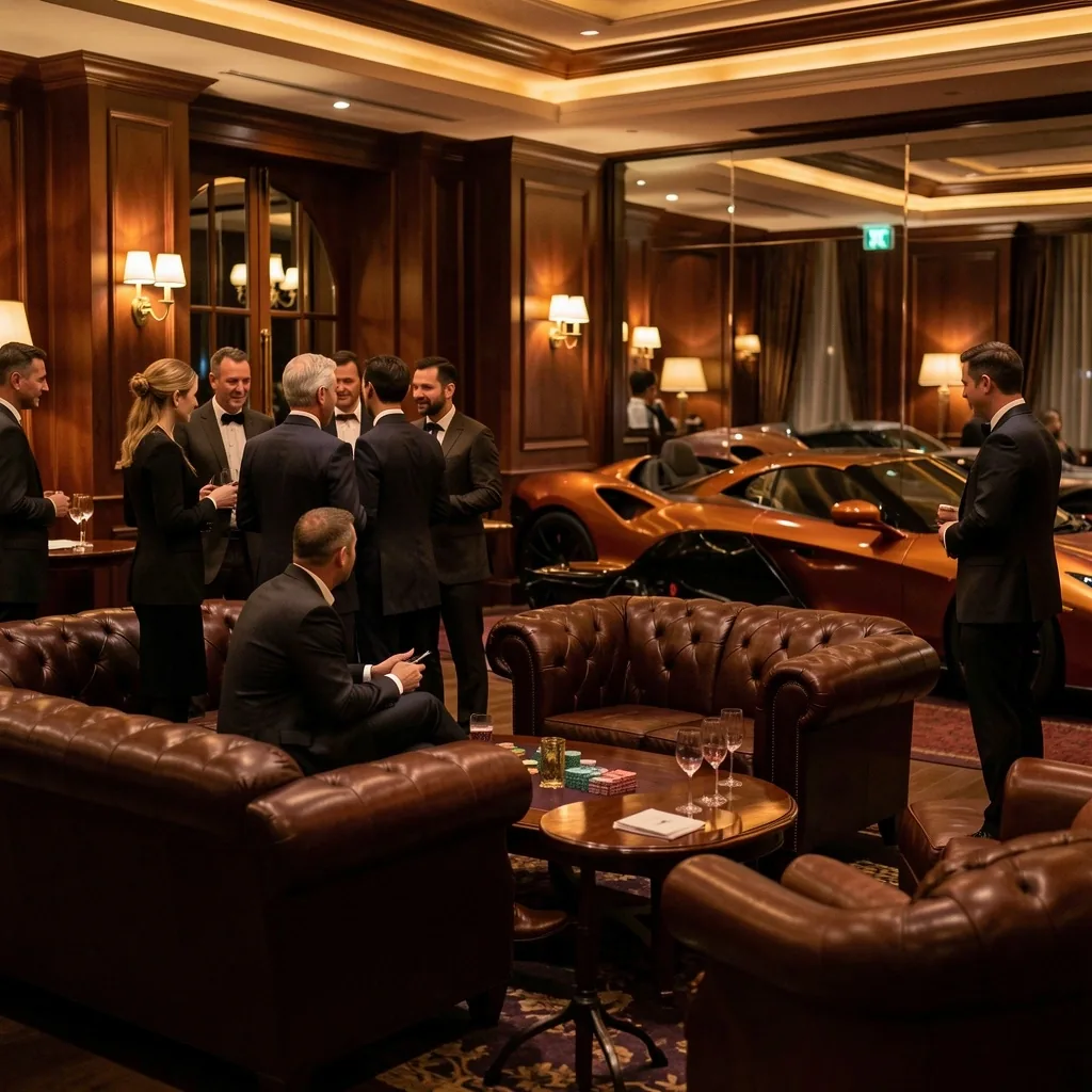Membres du club échangeant lors d'une soirée privée au lounge
