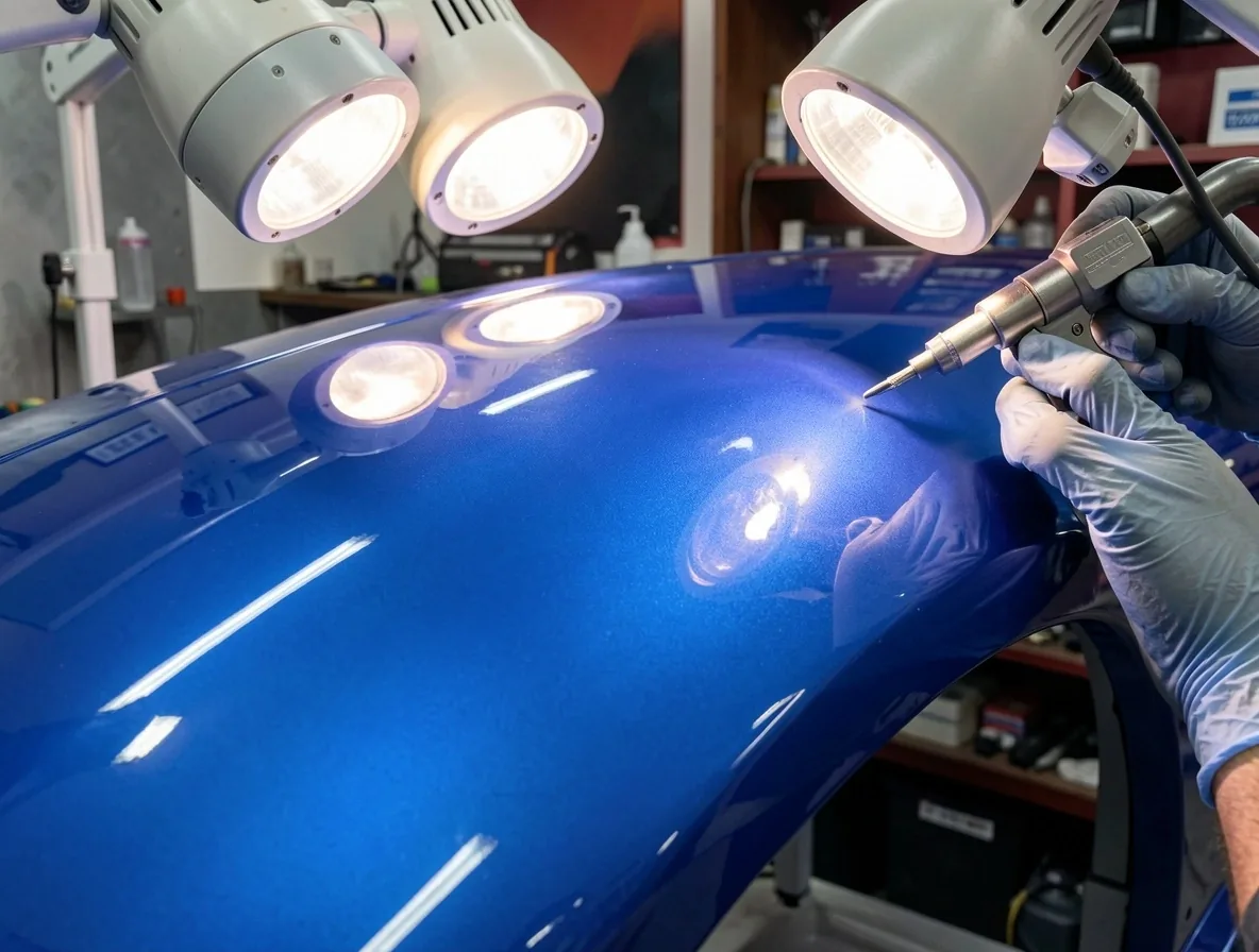 Vernis automobile brillant comme un miroir après polissage chez Mavenoora